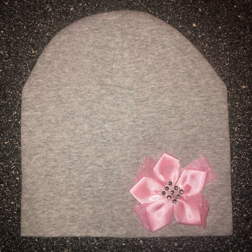 Baby girl hat cap bow tie cotton grey 1-3 years